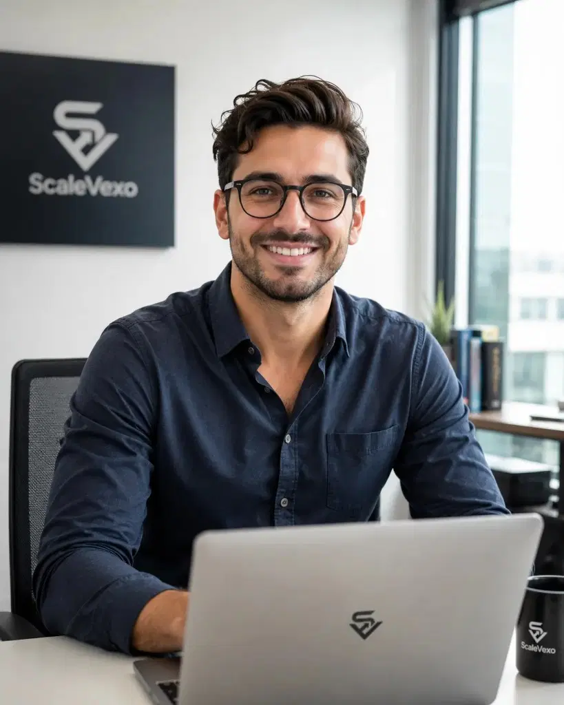 ScaleVexo engineer at a branded studio desk